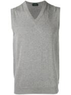 Zanone V-neck Sweater Vest, Men's, Size: 54, Grey, Cotton