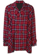 Undercover Distressed Plaid Coat - Red