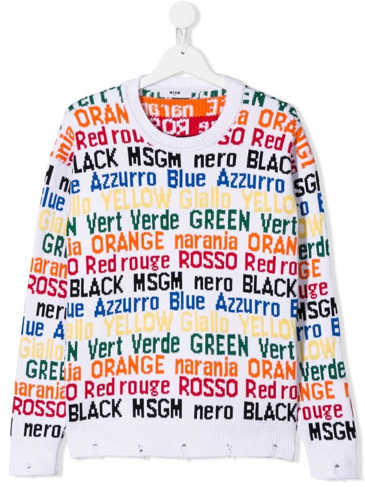 Msgm Kids Teen Intarsia Colours Jumper - White