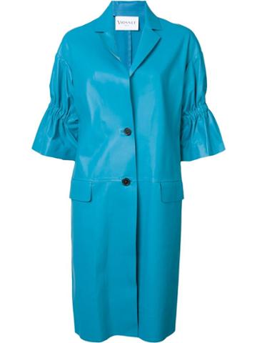 Vionnet Ruched Sleeve Coat, Women's, Size: 46, Blue, Lamb Skin