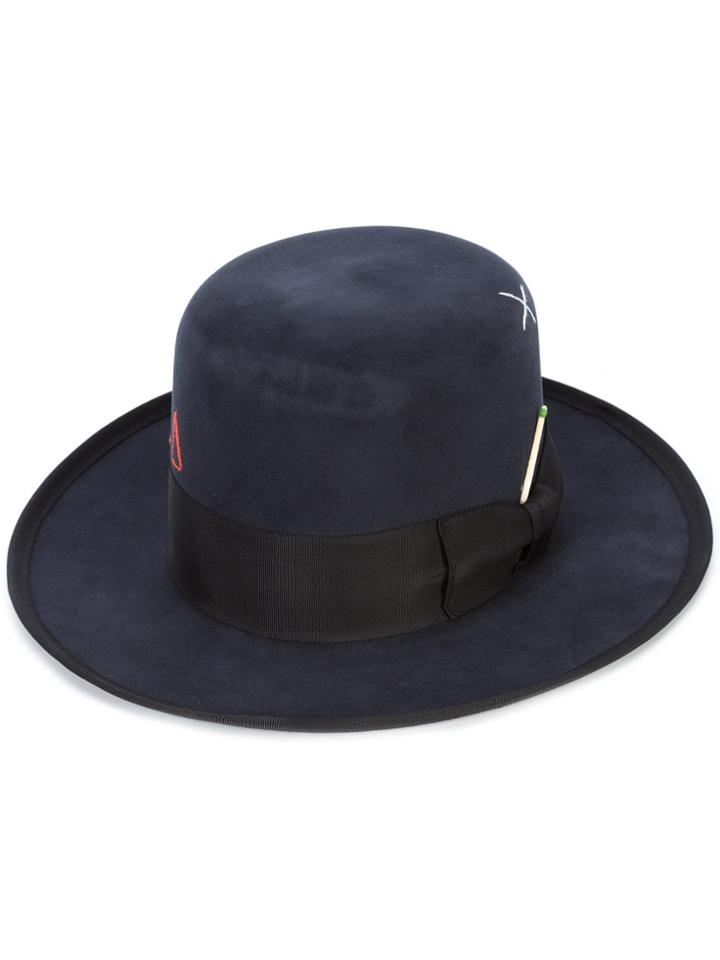 Nick Fouquet Embroidered Detailing Panama Hat - Blue