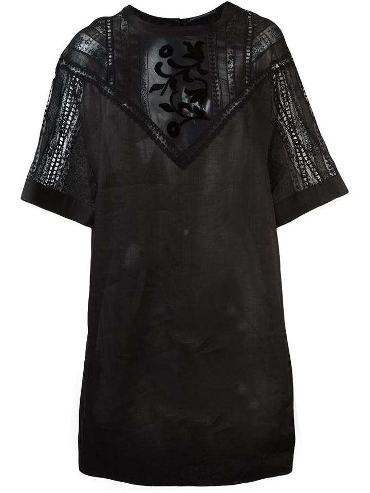 Ermanno Scervino Sheer Lace Panel Dress, Women's, Size: 44, Black, Ramie/cotton/polyamide/viscose