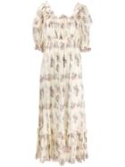 Love Shack Fancy Floral Print Tiered Dress - Neutrals