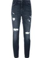 Dolce & Gabbana Distressed Jeans, Women's, Size: 40, Grey, Cotton/calf Leather/spandex/elastane/zamak
