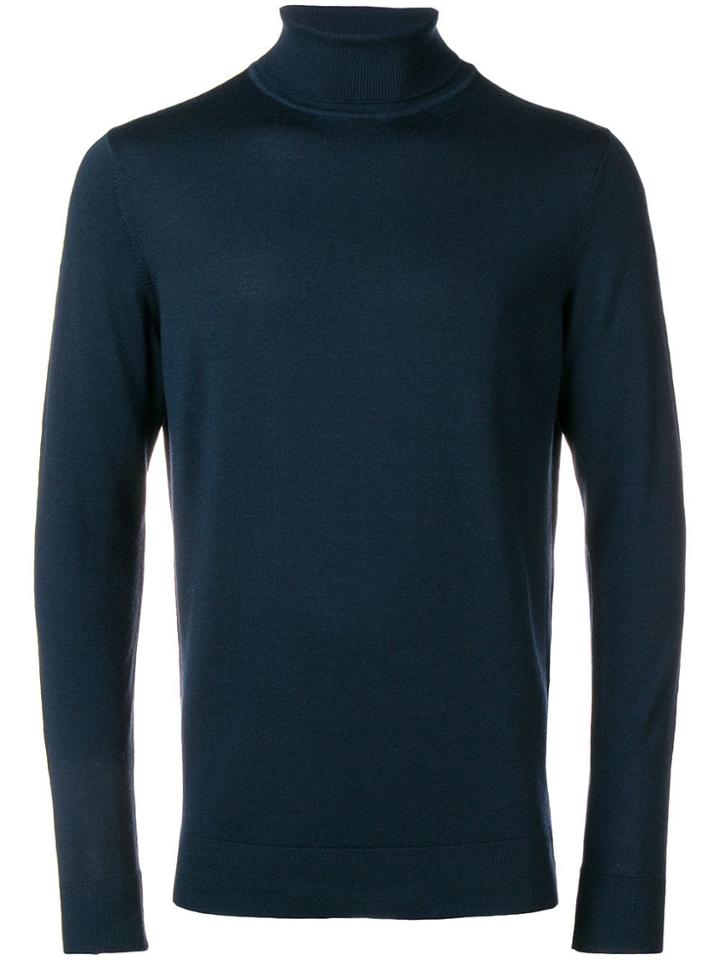 Sunspel Roll Neck Jumper - Blue