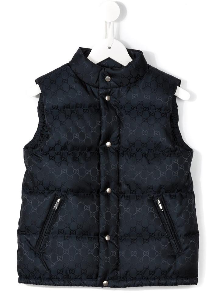 Gucci Kids Gg Supreme Padded Gilet, Boy's, Size: 8 Yrs, Blue
