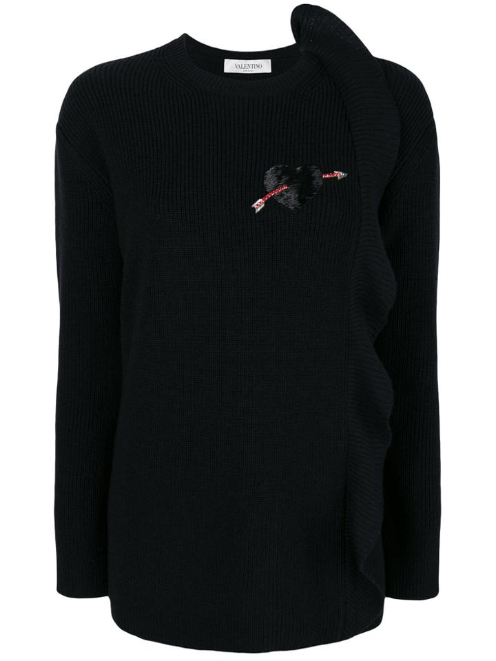 Valentino Cashmere Ruffle Detail Sweater - Black