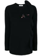 Valentino Cashmere Ruffle Detail Sweater - Black