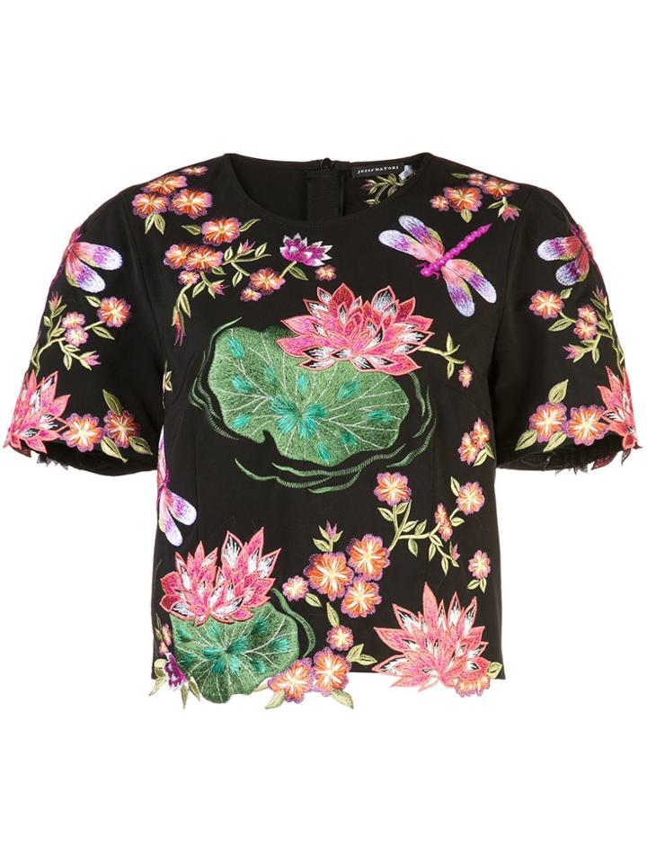 Josie Natori Embroidered Short Sleeve Top - Black
