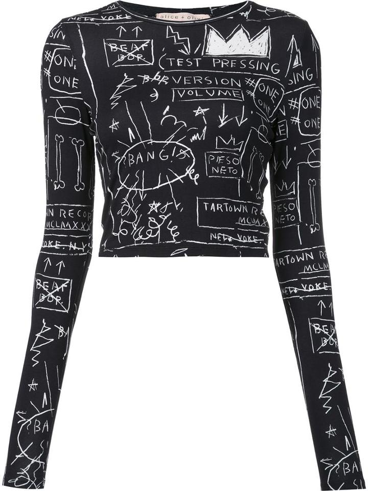 Alice+olivia Multiple Prints T-shirt, Women's, Size: Large, Black, Viscose/spandex/elastane