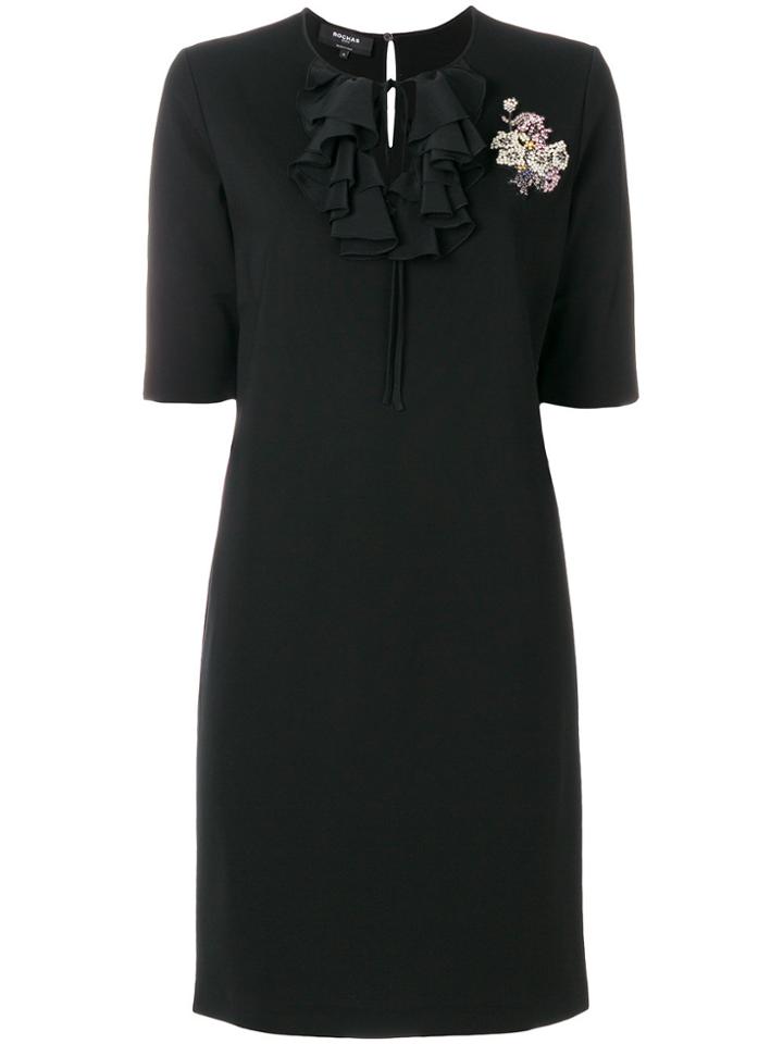 Rochas Ruffle Trim Embellished Dress - Black