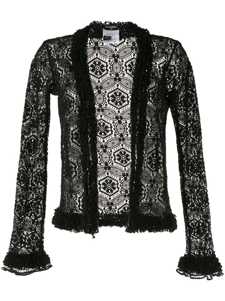 Chanel Pre-owned Floral Macrame Open Cardigan - Black