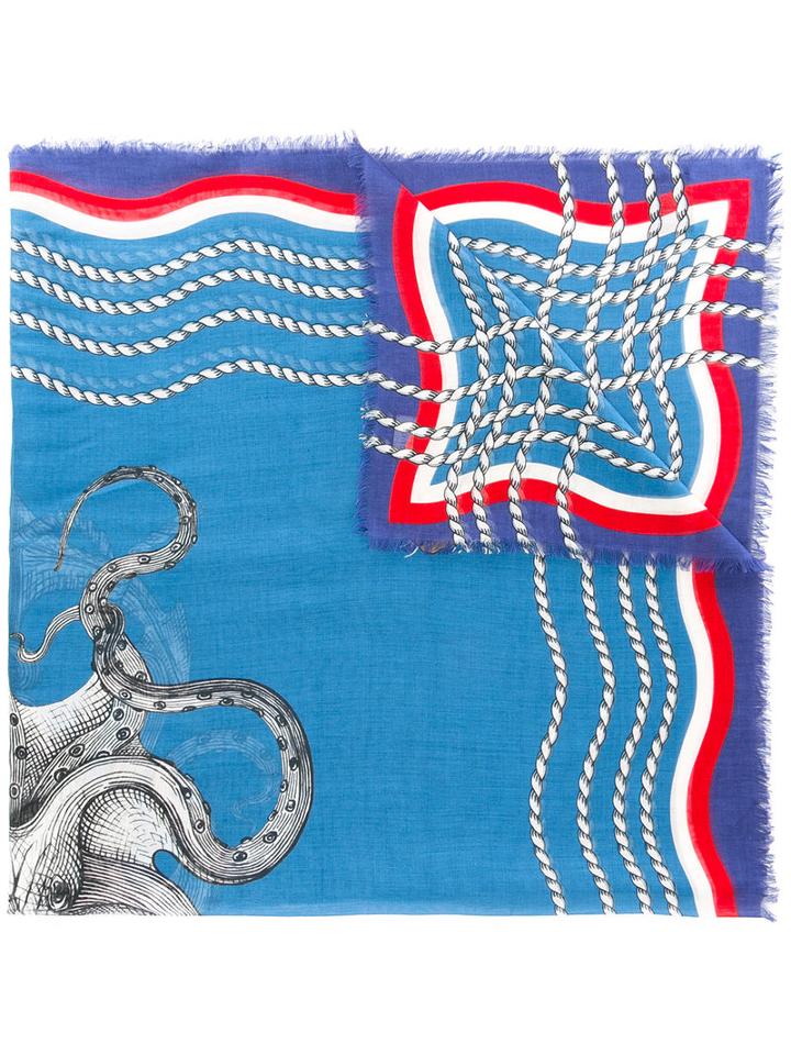 Gucci Chain Print Scarf, Women's, Blue, Modal/silk