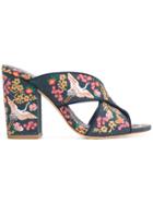 Ash Floral Embroidered Block Heel Sandals - Blue