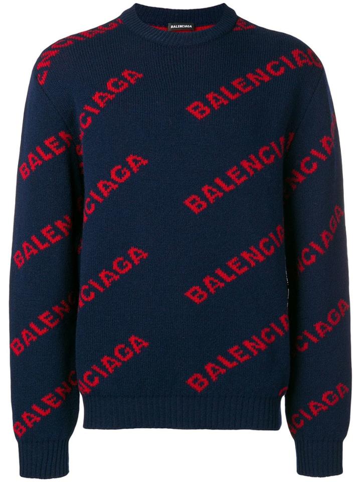 Balenciaga Logo Intarsia Jumper - Blue