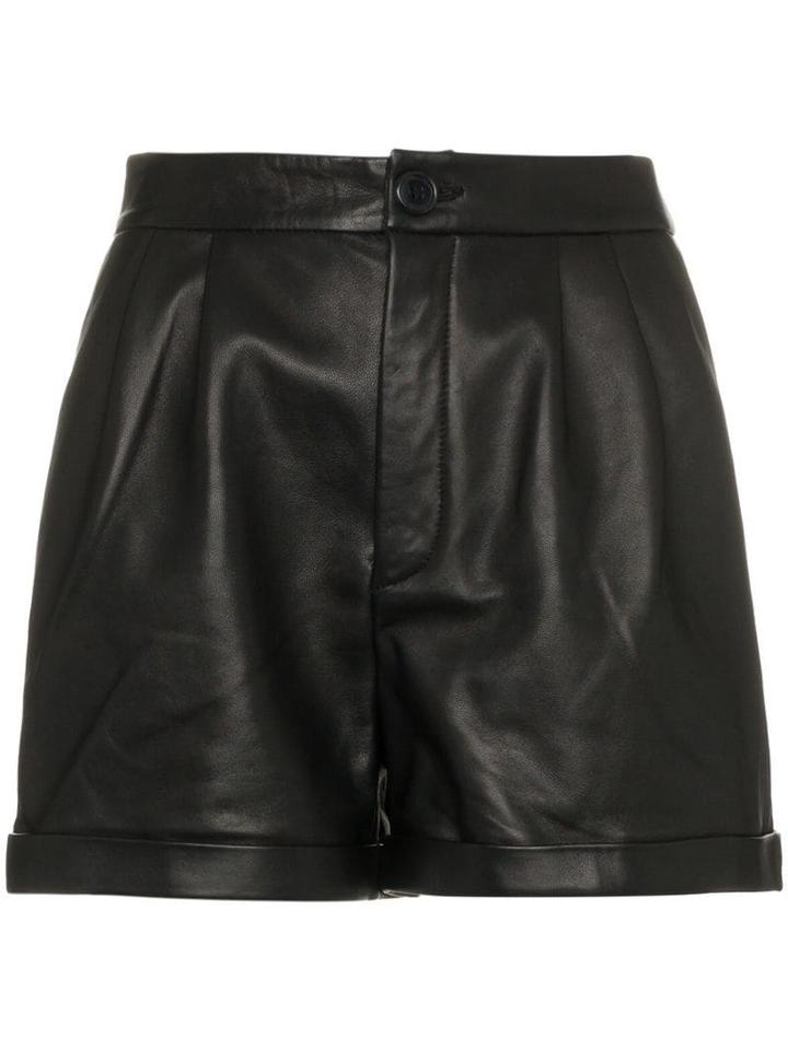 Frame Pleated Leather Shorts - Black