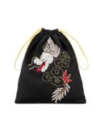 Attico Satin Dragon Embroidered Pouch - Black