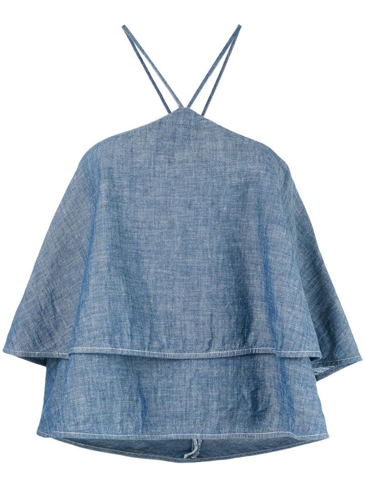 Dondup - Ruffled Top - Women - Cotton - 44, Blue, Cotton