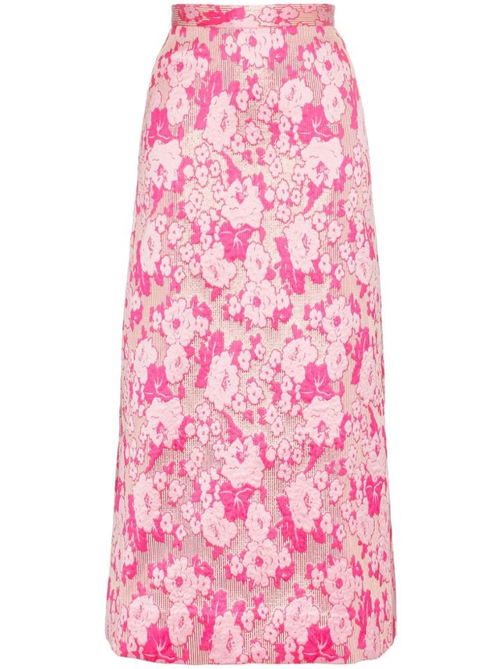 The Vampire's Wife Brocade Silk Midi Skirt - Pink & Purple