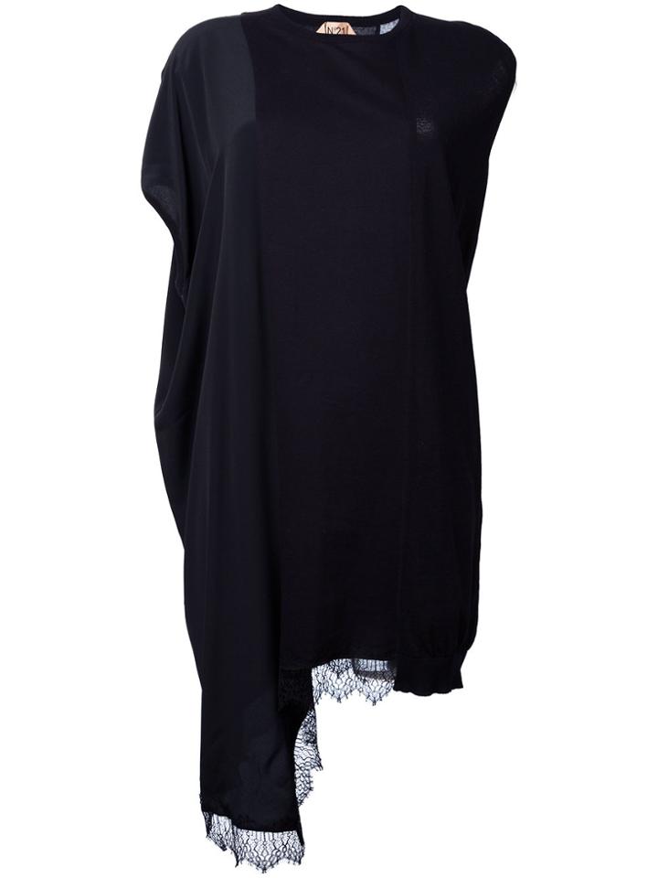 No21 Asymmetric Lace Trim Tank Dress - Black
