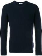 Valentino Ribbed Crew Neck Jumper, Men's, Size: Medium, Blue, Virgin Wool/cashmere