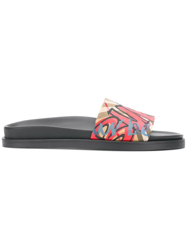 Burberry Graffiti Print Vintage Check Slides - Multicolour