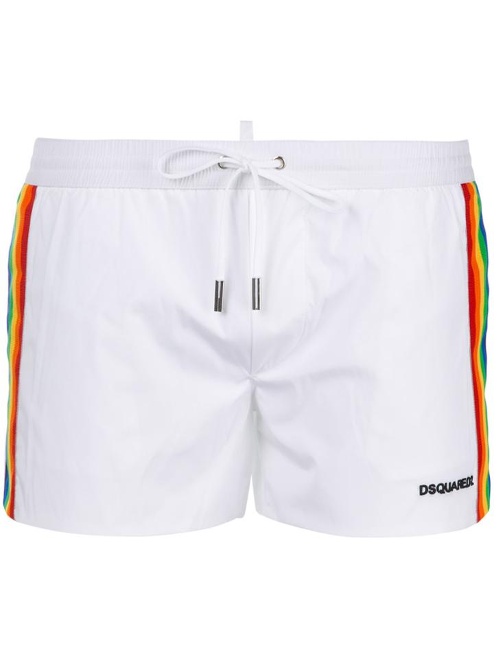 Dsquared2 Rainbow Trim Swim Shorts - White