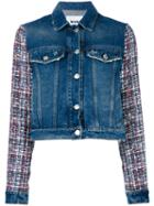 Msgm Embroidered Sleeves Denim Jacket, Women's, Size: 38, Blue, Cotton/viscose/wool/polyester