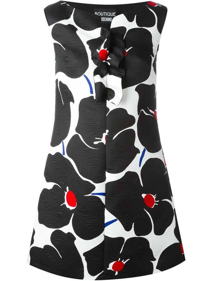 Boutique Moschino Floral Print A-line Dress, Women's, Size: 46, Black, Polyester/cotton