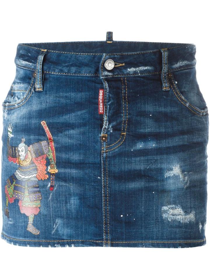 Dsquared2 Samurai Detail Mini Skirt, Women's, Size: 38, Blue, Cotton/spandex/elastane/polyester
