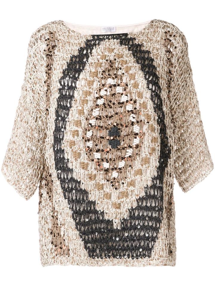 Brunello Cucinelli Woven Sequinned T-shirt - Brown