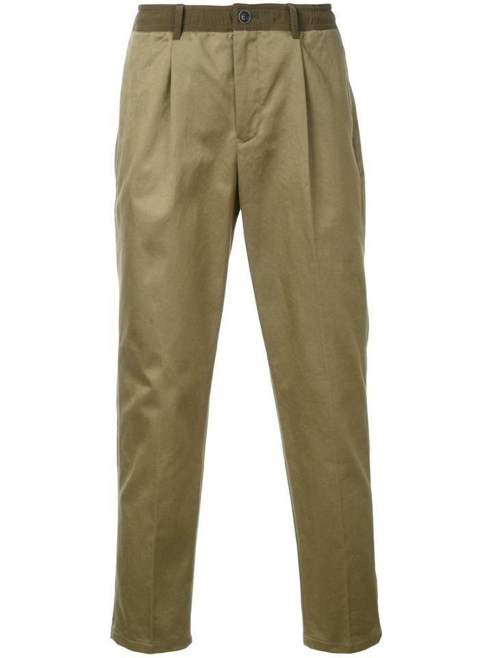 Estnation - Pleat Detail Cropped Trousers - Men - Cotton - M, Green, Cotton