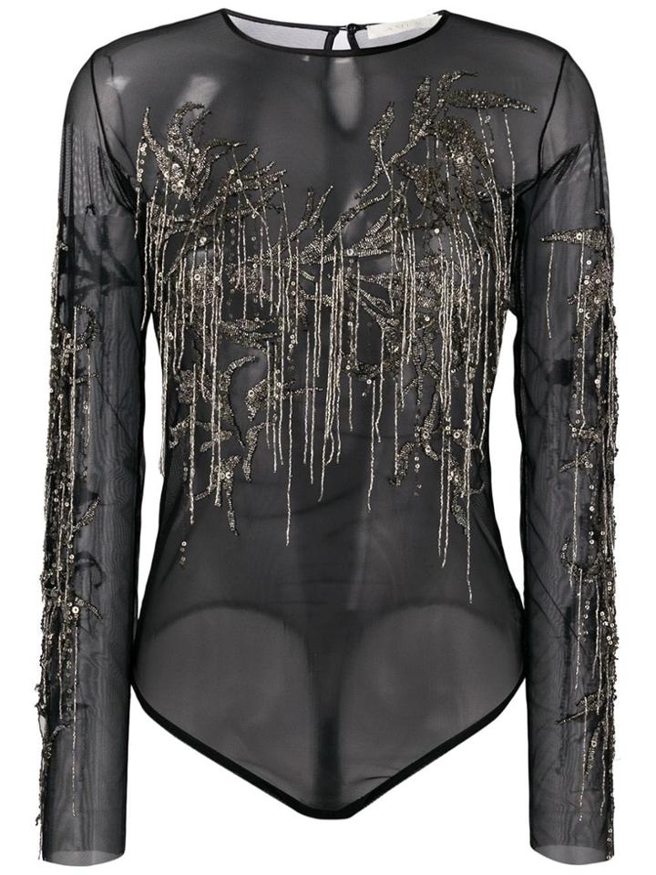 Amen Embellished Sheer Bodysuit - Black