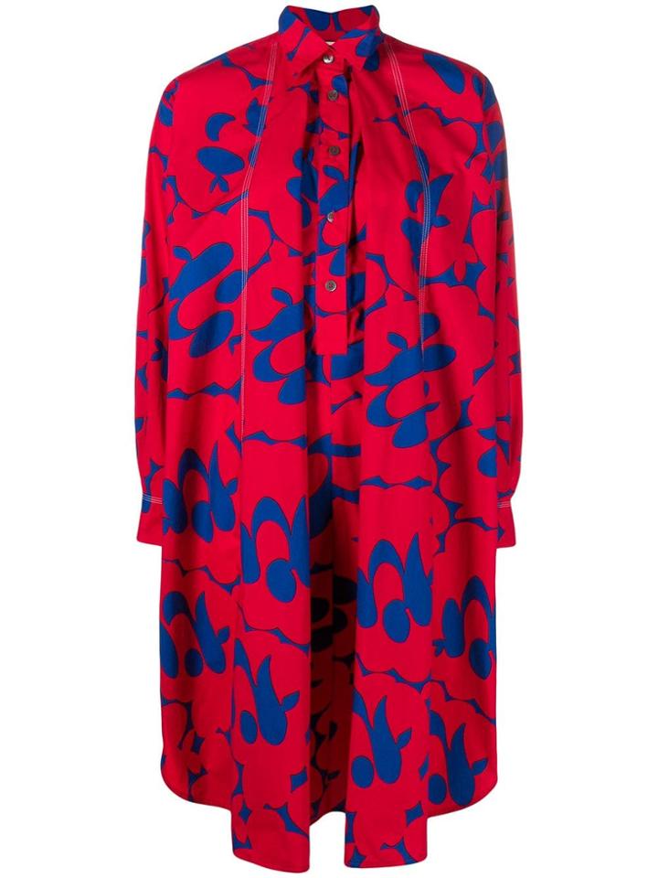 Marni Long-sleeve Printed Shirt Dress - Red