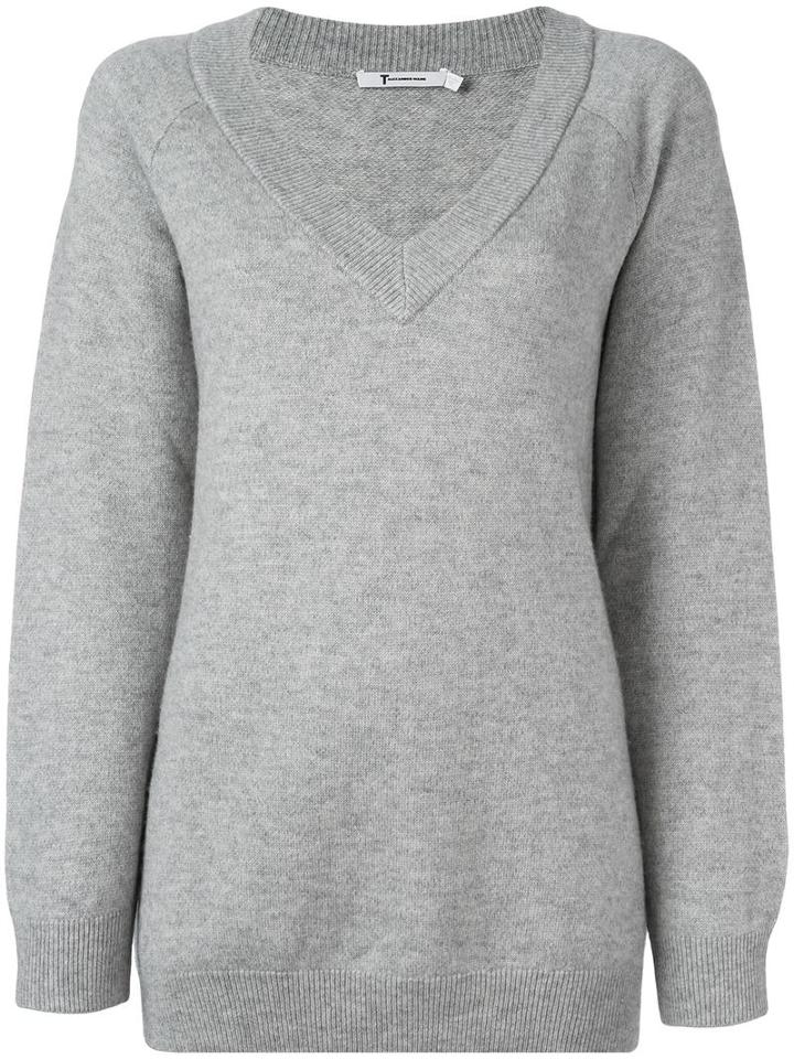 T By Alexander Wang V-neck Jumper, Women's, Size: Small, Grey, Wool/cashmere