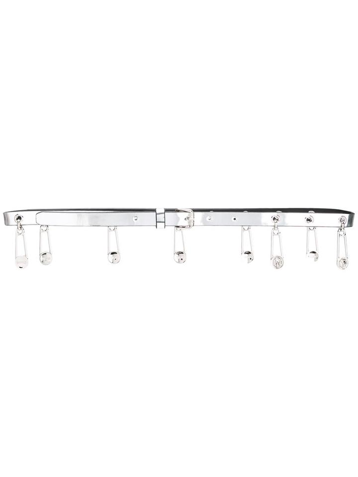 Versus - Safety Pin Skinny Belt - Women - Leather - 80, Black, Leather