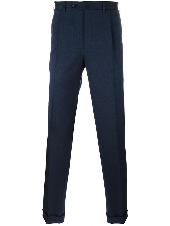 Canali Tapered Trousers, Men's, Size: 48, Blue, Wool/spandex/elastane