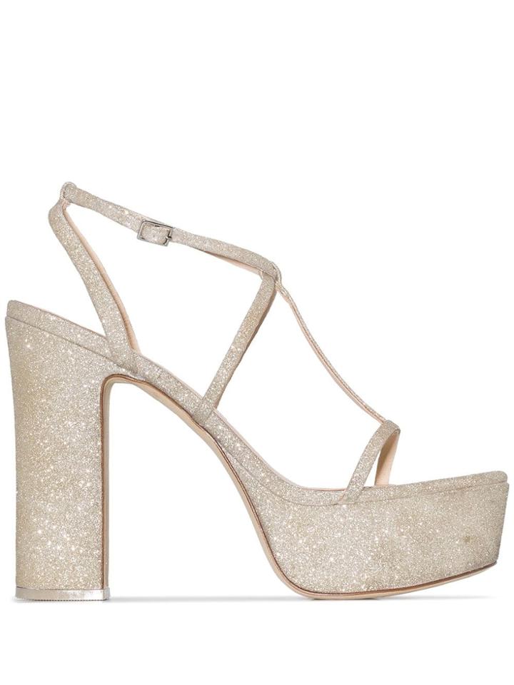 Cult Gaia Angela 120mm Glitter Platform Sandals - Metallic