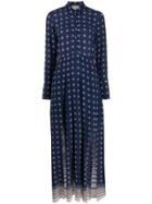 Semicouture Printed Long Button-up Dress - Blue