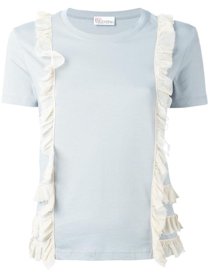 Red Valentino Frill Detail T-shirt, Women's, Size: Small, Green, Cotton
