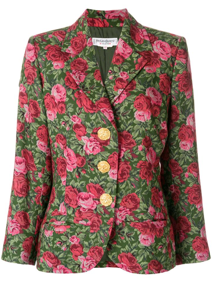 Yves Saint Laurent Vintage Roses Printed Blazer - Green