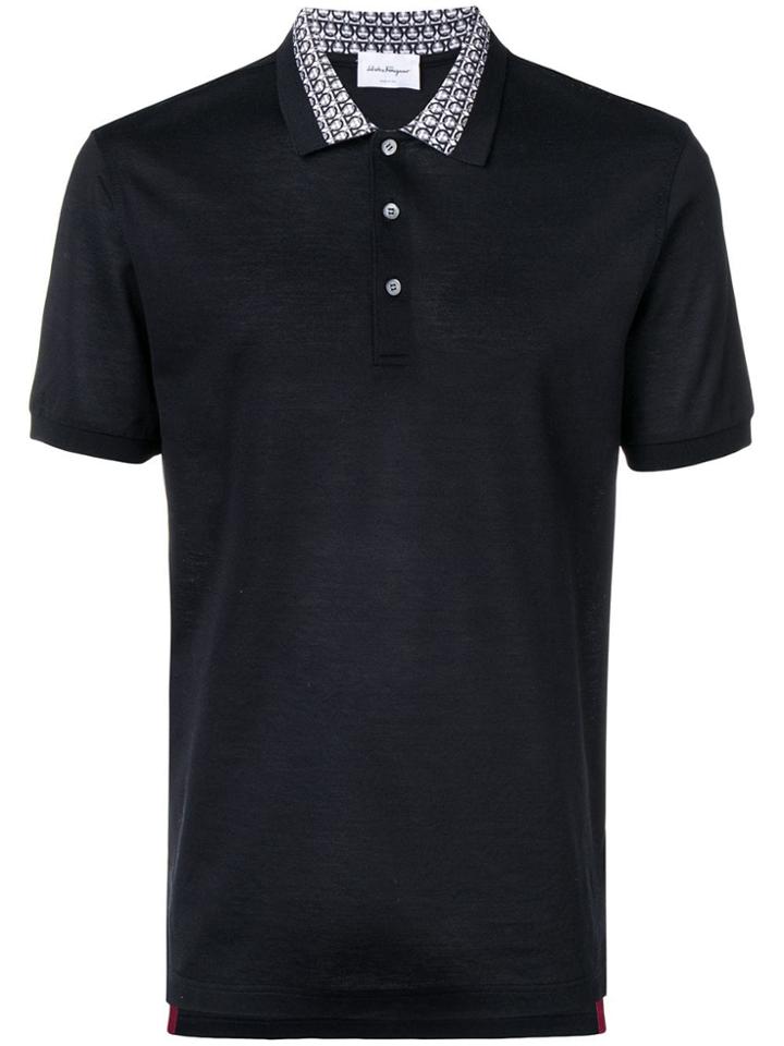 Salvatore Ferragamo Patterned Collar Polo Shirt - Black