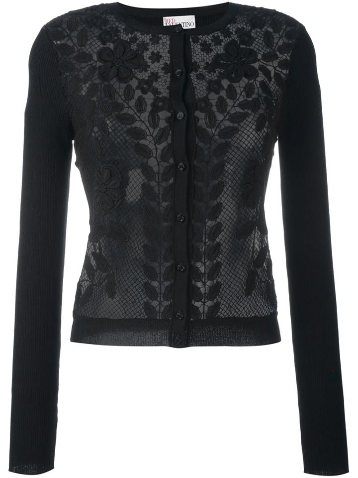 Red Valentino Floral Macrame Cardigan, Women's, Size: Small, Black, Polyamide/viscose/cotton