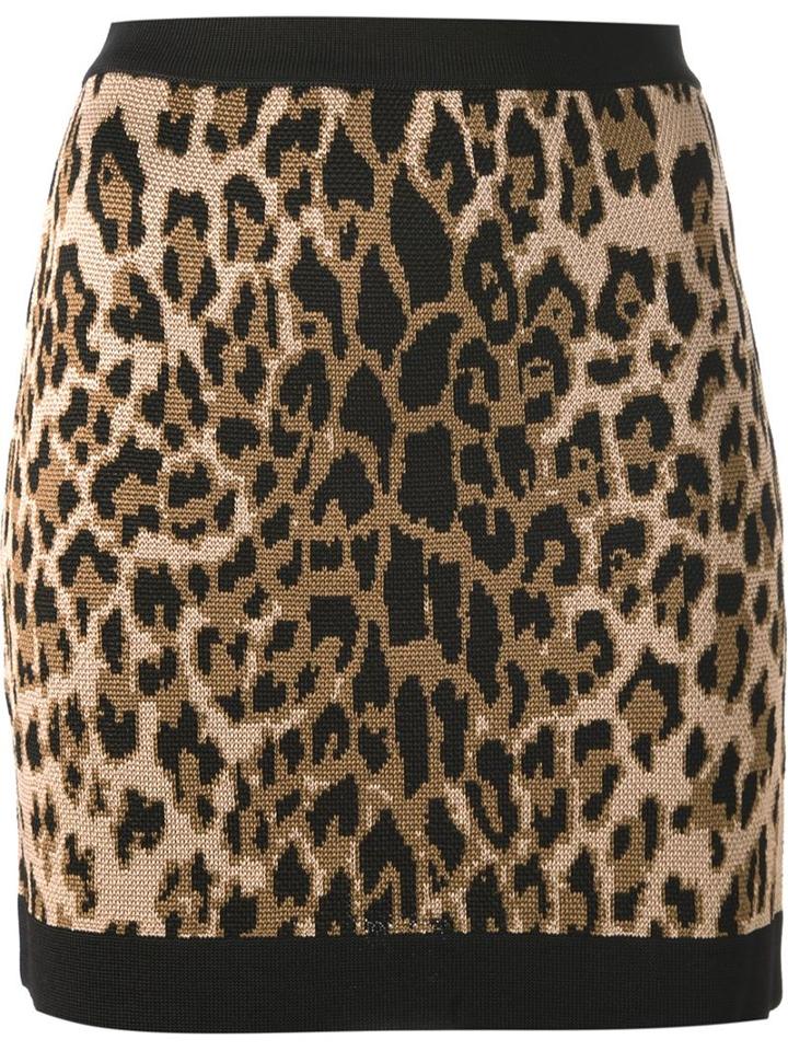 Balmain Leopard Print Skirt, Women's, Size: 38, Black, Viscose
