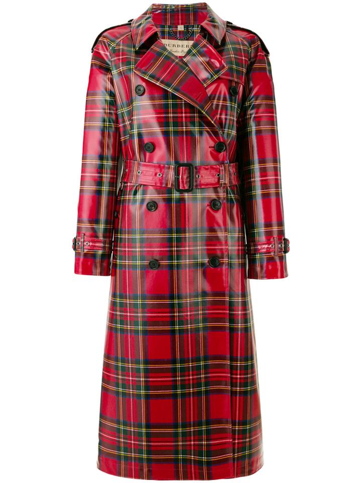 Burberry Check Trench Coat - Red