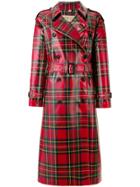 Burberry Check Trench Coat - Red
