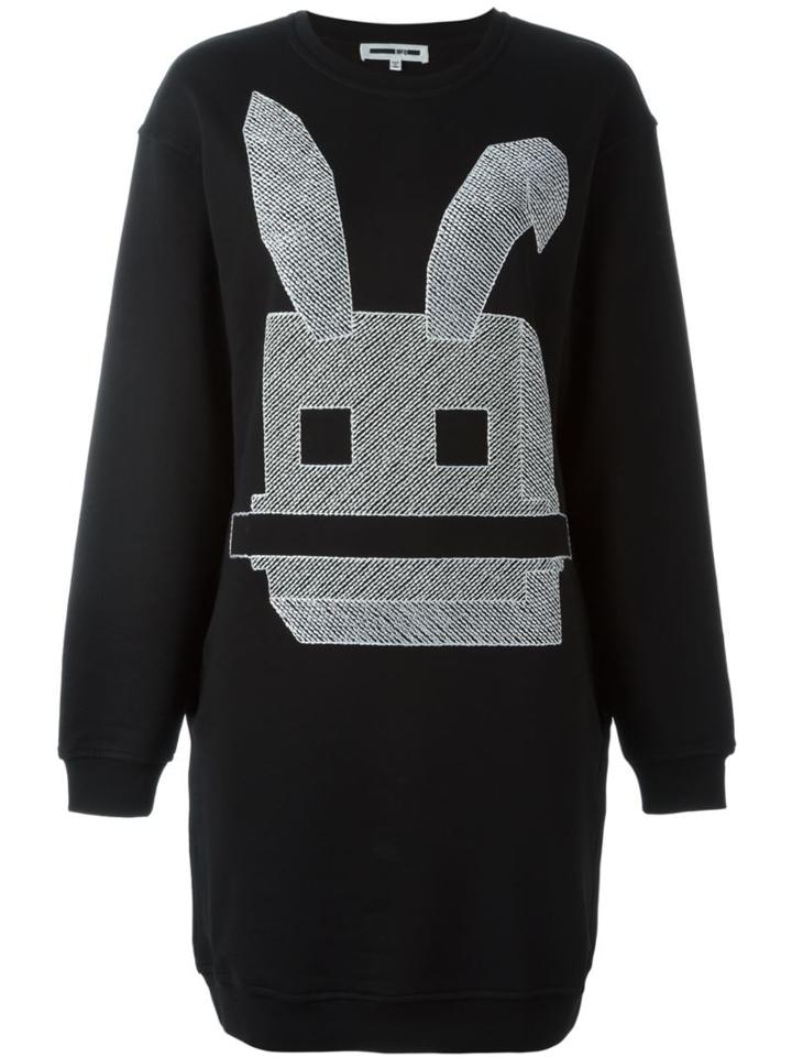 Mcq Alexander Mcqueen Massai Bunny Embroidered Sweatshirt Dress, Women's, Size: Small, Black, Cotton