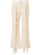 Goen.j Fringe-embellished Textured Trousers With Front Slits - Nude &