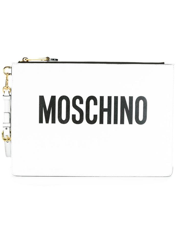 Moschino Logo Clutch, Women's, White, Leather