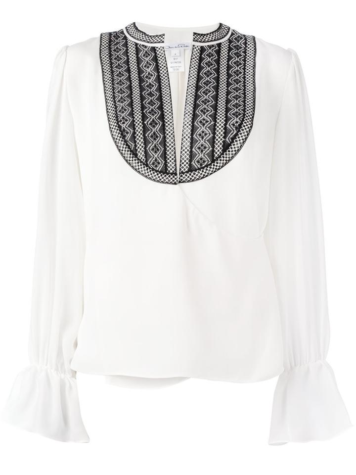 Oscar De La Renta Contrast Blouse, Women's, Size: 4, White, Silk